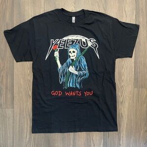 Knock Off Yeezus - Alstyle Black Tee with Grim Reaper and Text Design